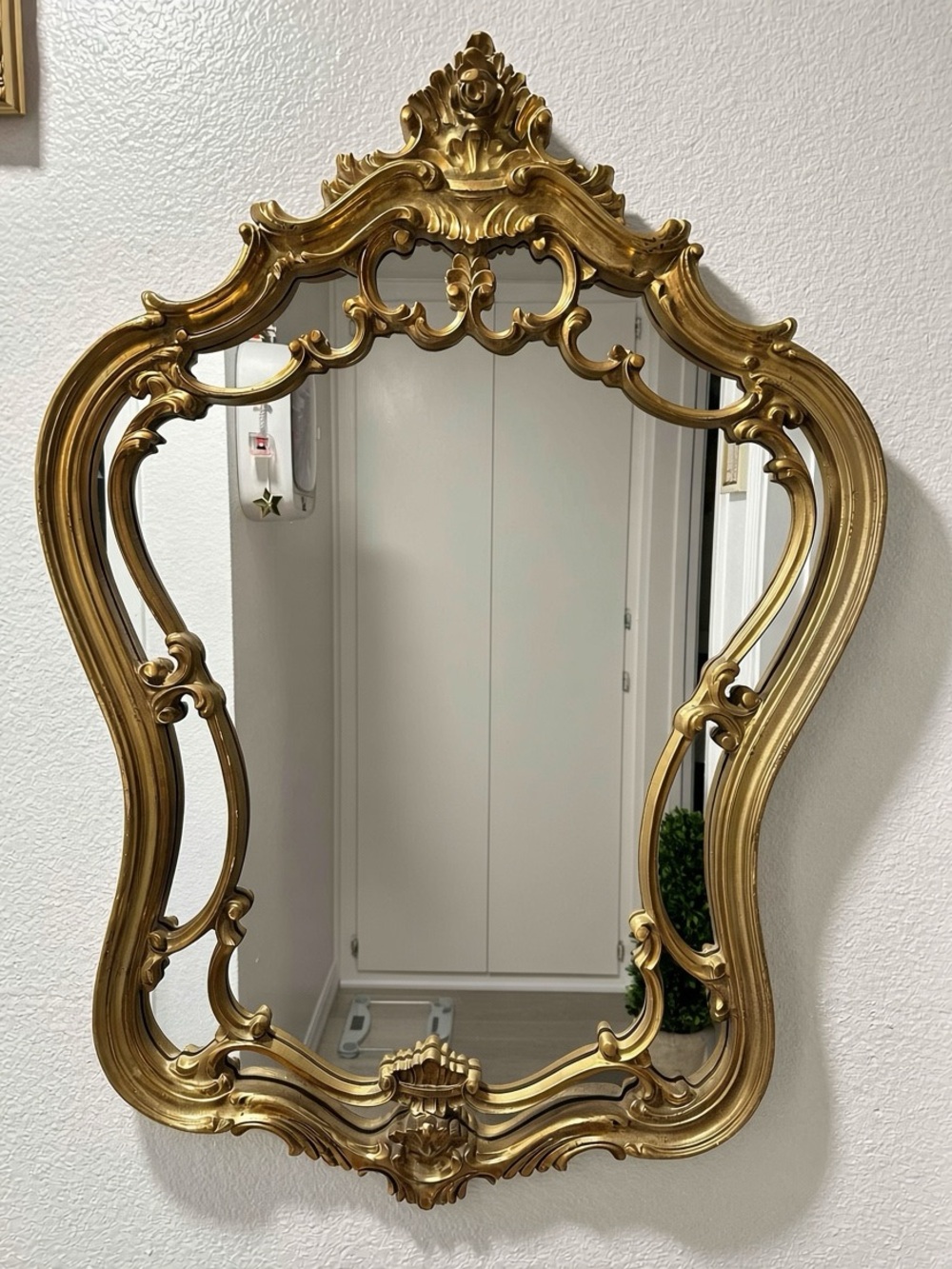 Vintage Syroco Double Rim Gold Wall Mirror 33" Hollywood Regency Baroque